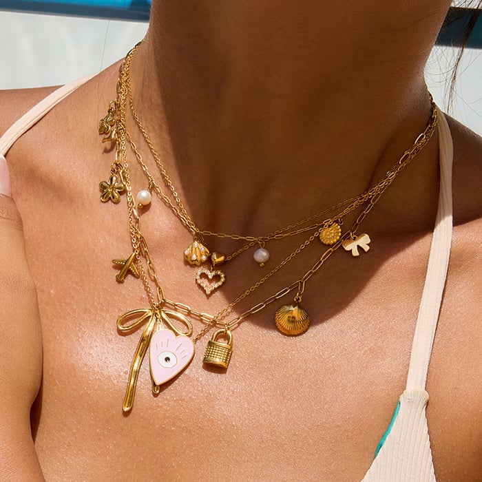 1 stuk schattige damesketting met hanger in de vorm van een duivelsoog van roestvrij staal en goudkleur h5Afbeelding2