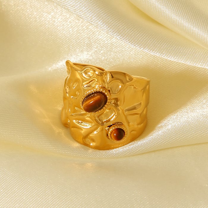 1 Stück täglich unregelmäßig geformte Statement-Ringe aus Edelstahl mit Naturstein h5Bild4