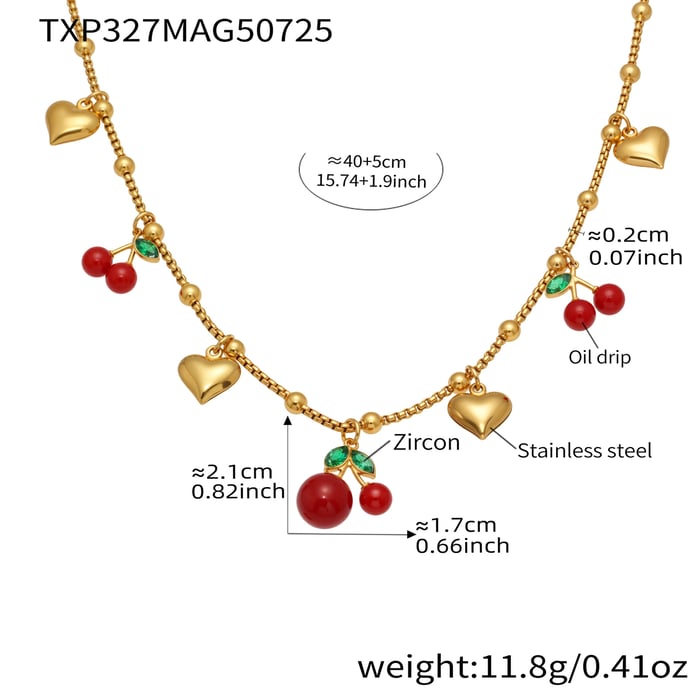 1 Piece Vivid Cherry Stainless Steel Gold Color Women's Jewelry Sets