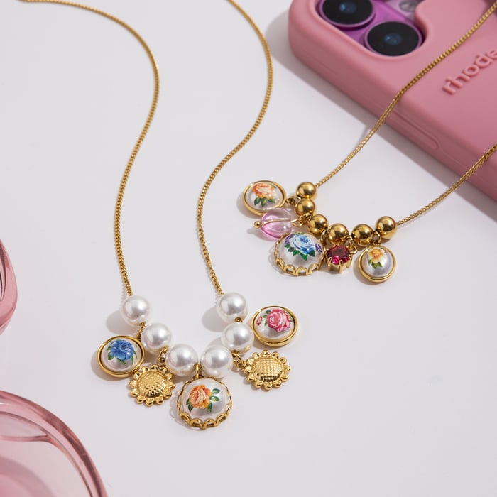 1 Piece Gorgeous Flower Stainless Steel Gold Color Women's Pendant Necklaces h5Picture3
