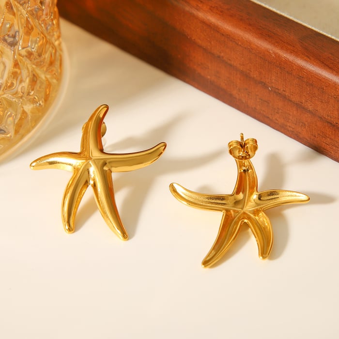 1 par de pendientes sencillos de acero inoxidable con forma de estrella de mar para mujer h5Imagen5