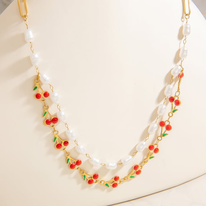 1 Piece Simple  Natural Cherry Stainless Steel  Women's Layered Necklaces h5Picture3