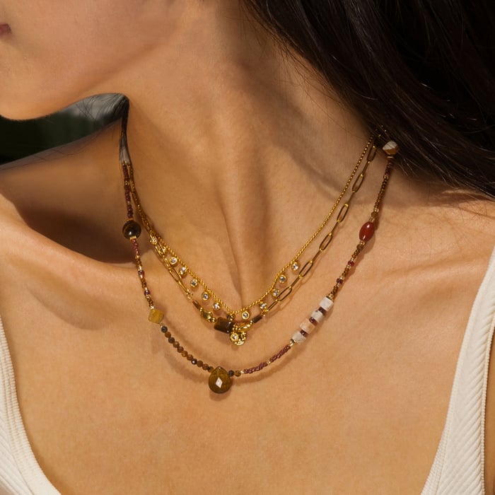 1 Piece Retro Natural Stones Gold Color Beaded Necklace h5Picture4