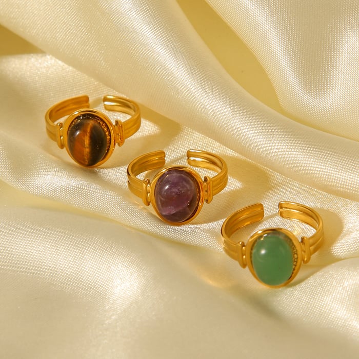 1 Stück täglich unregelmäßige Form Edelstahl Naturstein Damen Edelstein Ringe h5Bild5