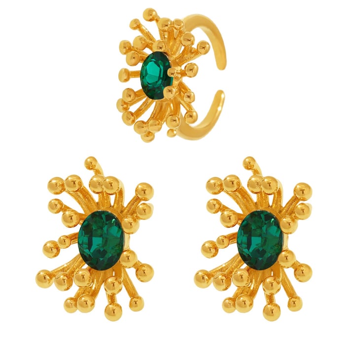 1 Piece Retro Flower Stainless Steel Gold Color Women's Earring Sets h5Picture9