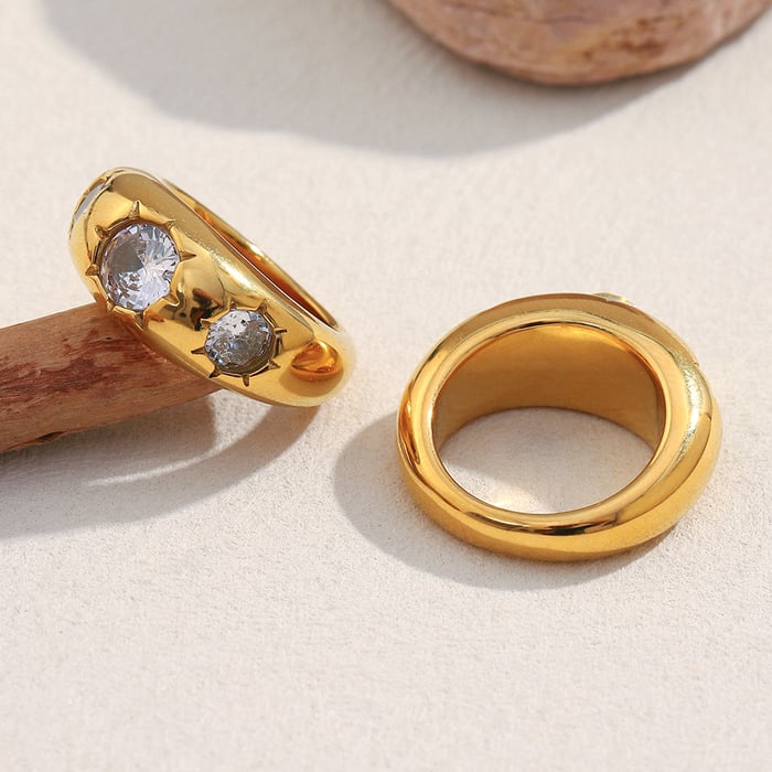 1 Piece Glamorous Round Stainless Steel Gold Color Gemstone Rings h5Picture6