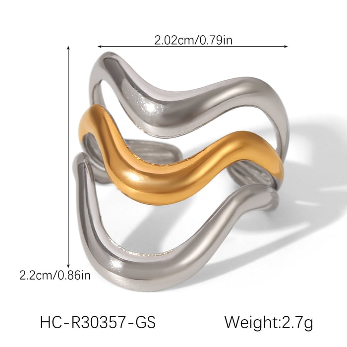 Anillos llamativos de acero inoxidable en color dorado con líneas simples diarias de 1 pieza h5Imagen2