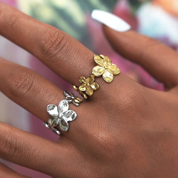 1 Piece Simple  Elegant Flower Stainless Steel  Gold Color  Minimalist Rings Picture5