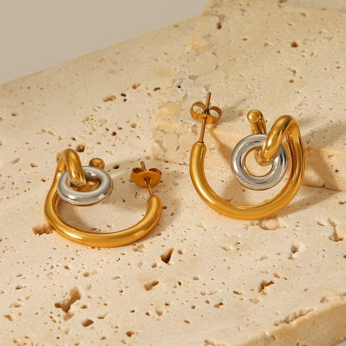 1 Pair Daily Irregular Shape Stainless Steel Gold Color Women's Stud Earrings h5Picture6