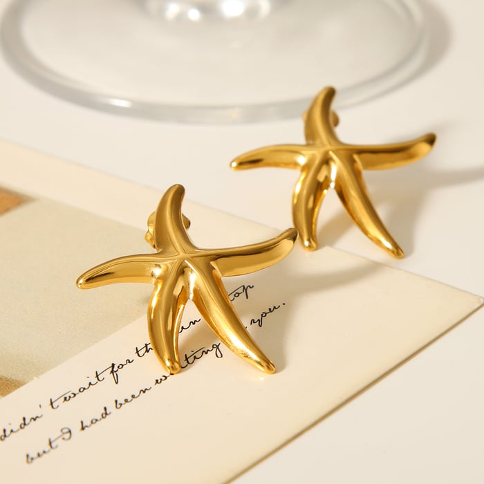 1 par de pendientes sencillos de acero inoxidable con forma de estrella de mar para mujer h5Imagen6