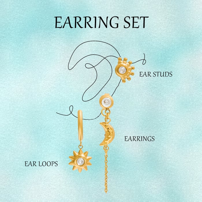 1 ensemble de boucles d'oreilles élégantes en acier inoxydable couleur or pour femme, série classique, motif soleil et lune h5Image8