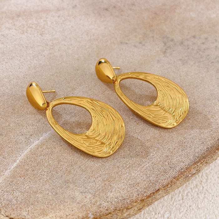 1 Paar ovale Retro-Ohrringe aus Edelstahl in Goldfarbe für Damen h5Bild4