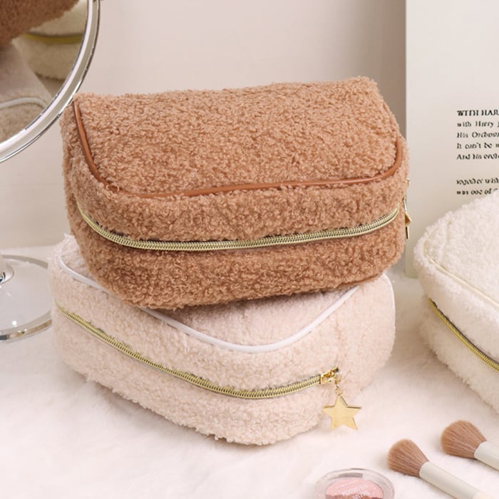 1 Piece Simple Solid Color Plush Makeup Bag Picture5