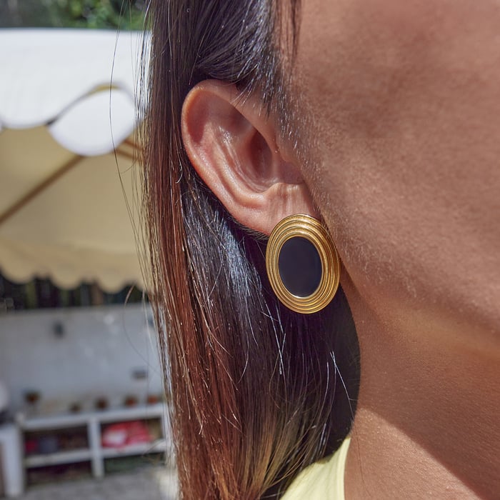 1 Pair Classic Series Retro Oval Stainless Steel Gold Color Women's Stud Earrings h5Picture5