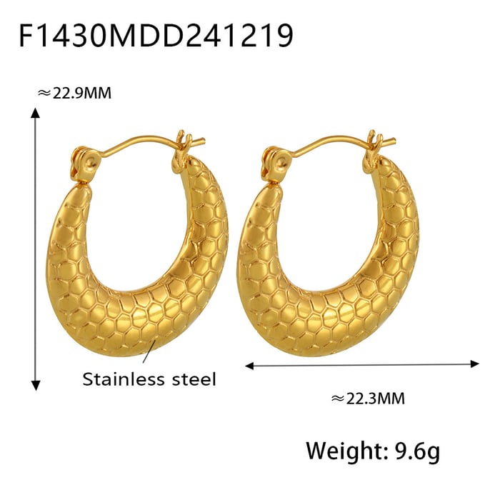 1 Pair Simple Honeycomb Print Stainless Steel Gold Color Women's Hoop Earrings h5Picture2