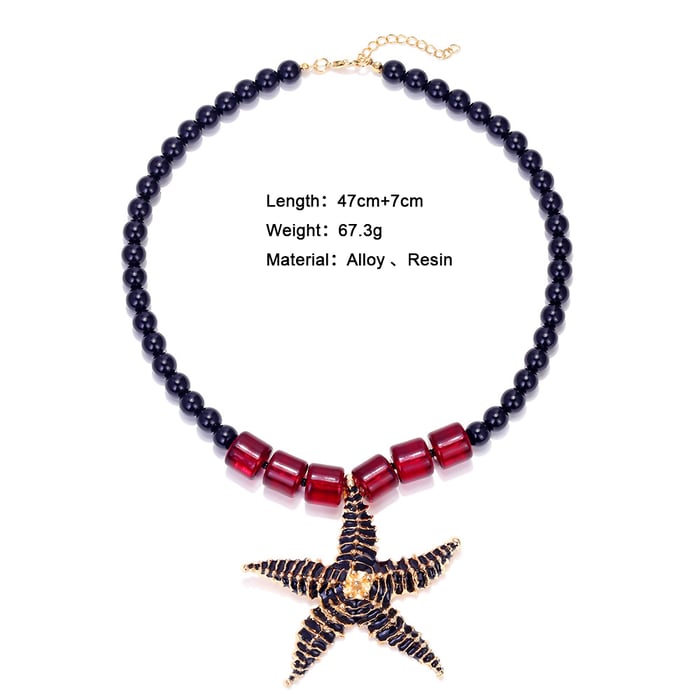 1 Piece Alloy Starfish Beaded Necklace