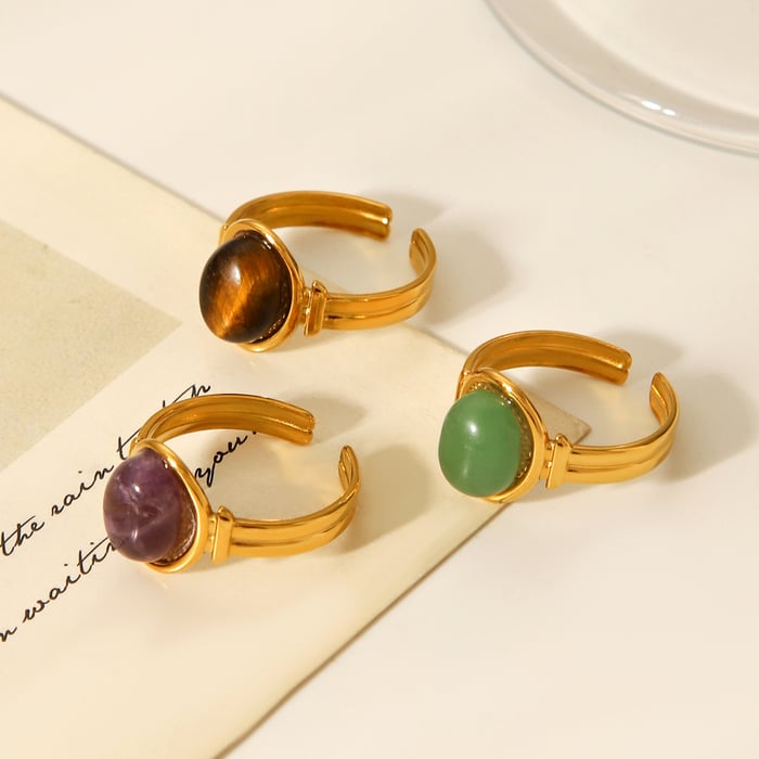 1 Stück täglich unregelmäßige Form Edelstahl Naturstein Damen Edelstein Ringe h5Bild6