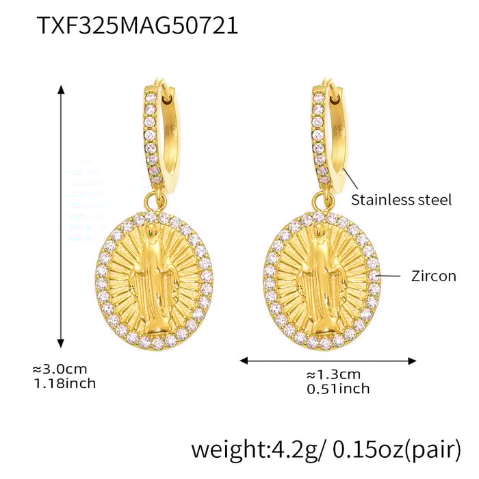 1 Piece Retro Figure Stainless Steel Gold Color Zircon Women's Jewelry Sets