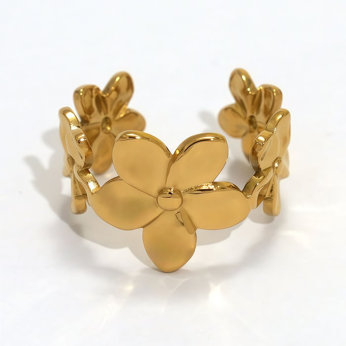 1 Piece Simple  Elegant Flower Stainless Steel  Gold Color  Minimalist Rings 