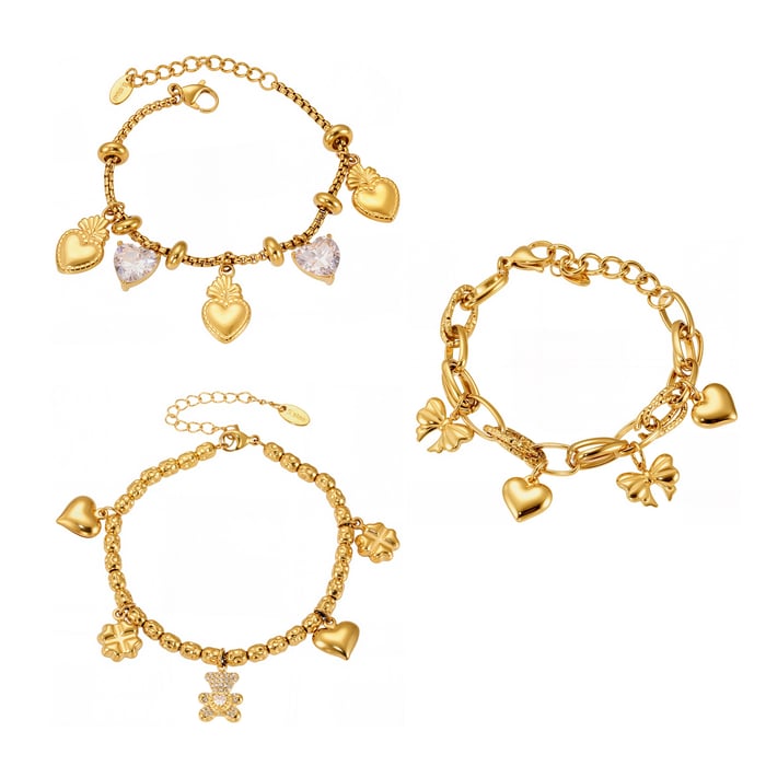 1 Piece Luxurious Bear Stainless Steel Gold Color Women's Charm Bracelets h5Picture9