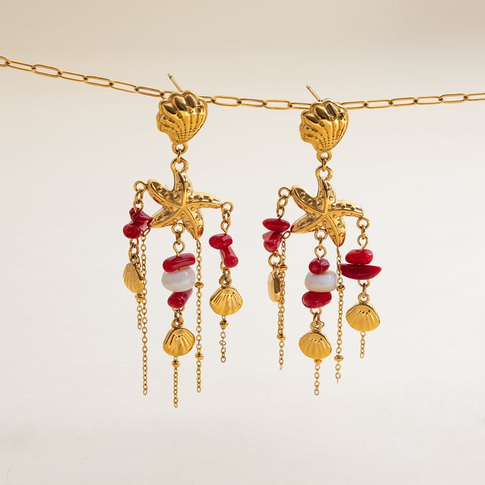 1 Pair Oceanic Natural Shell Stainless Steel Gold Color Women's Drop Earrings h5Picture7