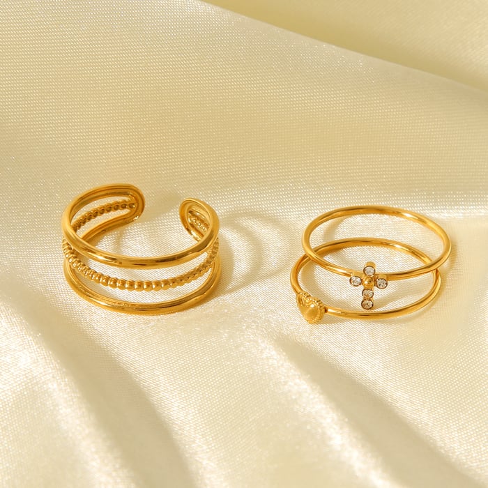 1 Stück Simple Series Daily Cross Edelstahl Goldfarbenes Ringset h5Bild5