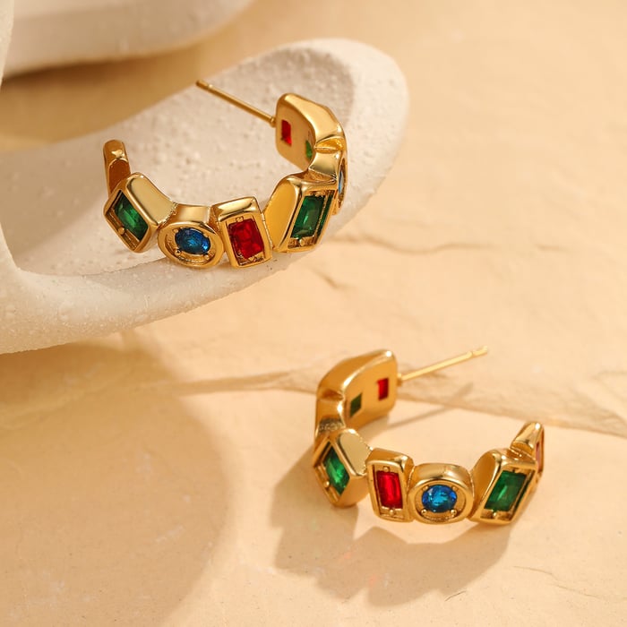 1 Pair Luxurious Series Stainless Steel Gold Color Hoop Earrings h5Picture4