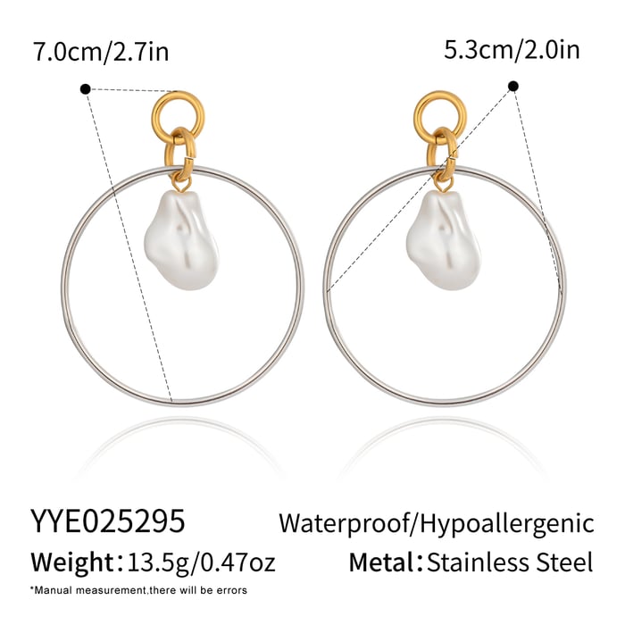 1 Pair Circle Stainless Steel Gold Color Pearl Drop Earrings