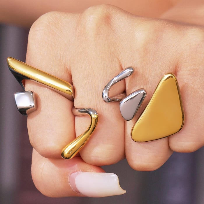 1 Stück moderne Statement-Ringe aus Edelstahl in unregelmäßiger Form, Farbe Gold h5Bild5