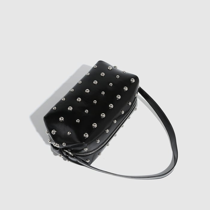 1 Stück einfache Hip-Pop/Rock-Einfarbige Nieten-PU-Damenhandtaschen h5Bild5