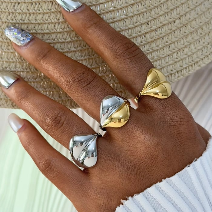 1 Piece Simple Irregular Shape Stainless Steel  Gold Color Statement Rings h5Picture2