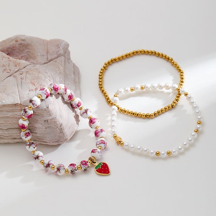 1 stuk luxe serie retro bloemkeramiek goudkleurige dames kralen armbanden h5Afbeelding3