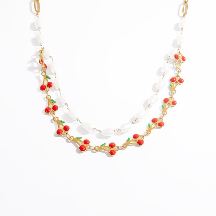 1 Piece Simple  Natural Cherry Stainless Steel  Women's Layered Necklaces