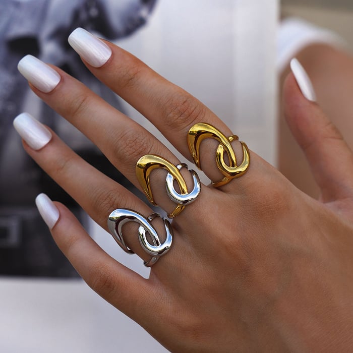 1 Piece Simple Series Casual Lines Stainless Steel Gold Color Minimalist Rings h5Picture6
