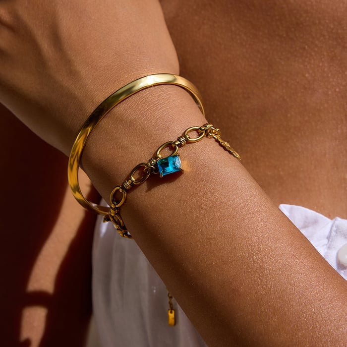 1 Piece Retro Rectangular Stainless Steel Gold Color Women's Charm Bracelets h5Picture6