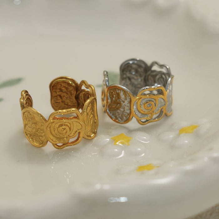 1 Piece Simple Elegant Flower Stainless Steel  Gold Color  Minimalist Rings h5Picture8