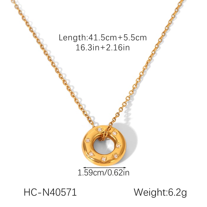 1 Piece Circle Stainless Steel Gold Color Zircon Women's Pendant Necklaces Picture2