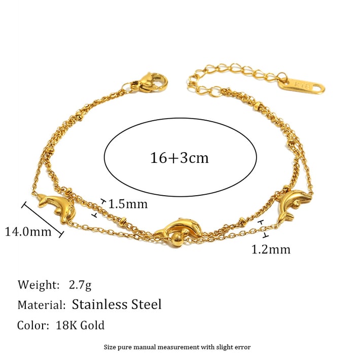 1 Piece Natural Dolphin Stainless Steel Gold Color Women's Charm Bracelets h5Picture8