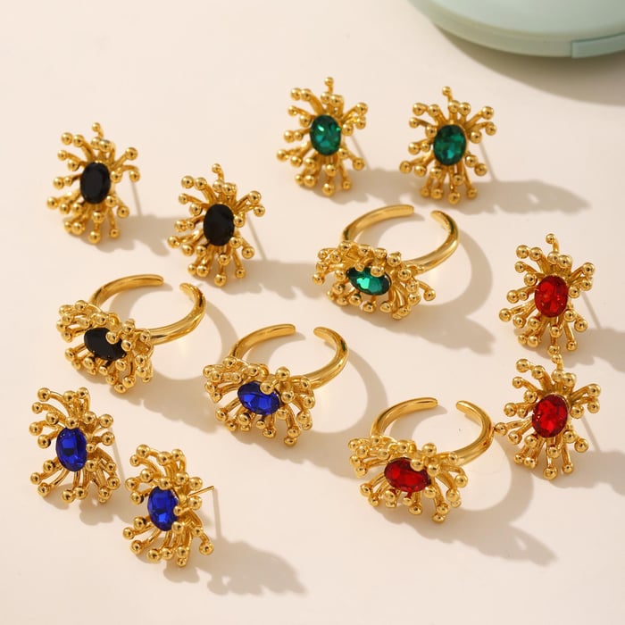 1 Piece Retro Flower Stainless Steel Gold Color Women's Earring Sets h5Picture7