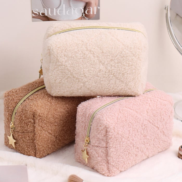 1 Piece Simple Solid Color Plush Makeup Bag Picture3
