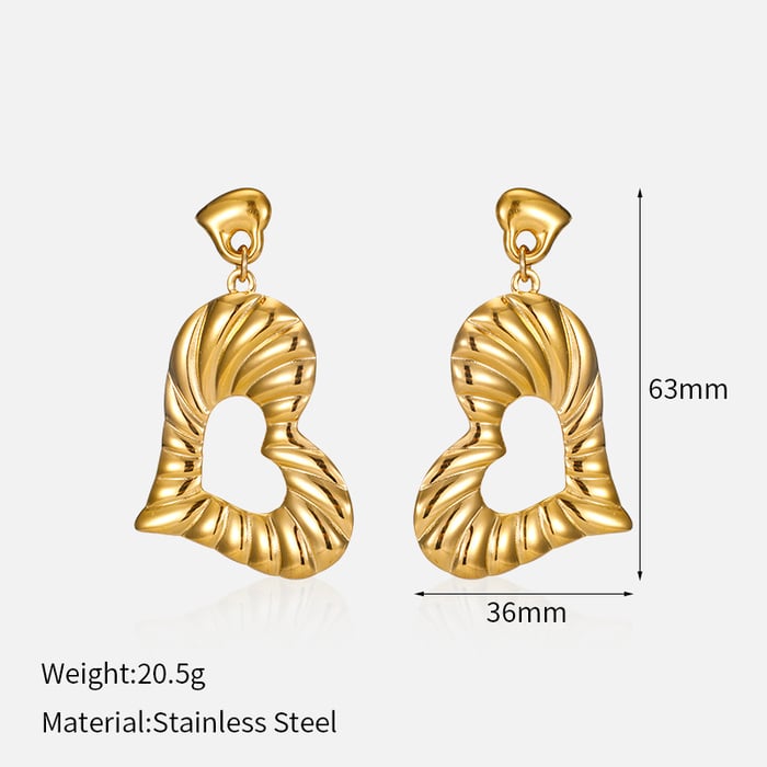 1 Pair Heart Stainless Steel Gold Color Drop Earrings