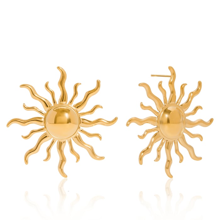 1 Pair Classic Sun Stainless Steel Gold Color Women's Stud Earrings
