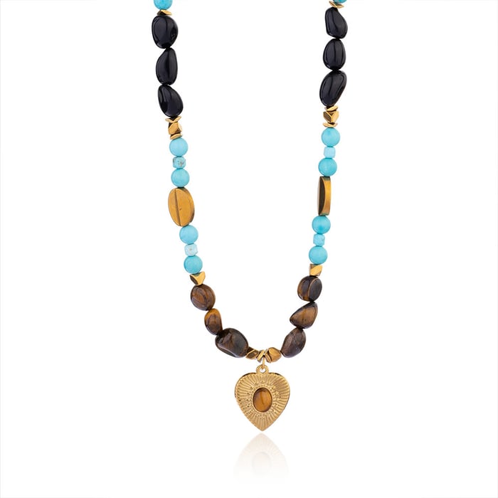 1 Piece Bohemian Heart Natural Stones Gold Color Women's Beaded Necklaces