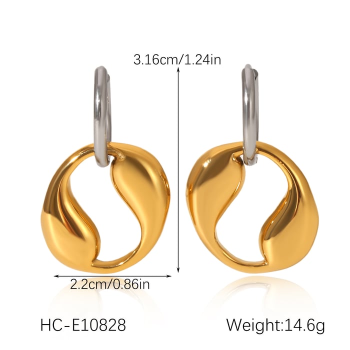 1 Paar einfache, tägliche, unregelmäßige Form, Edelstahl, goldfarben, Damen-Creolen h5Bild2