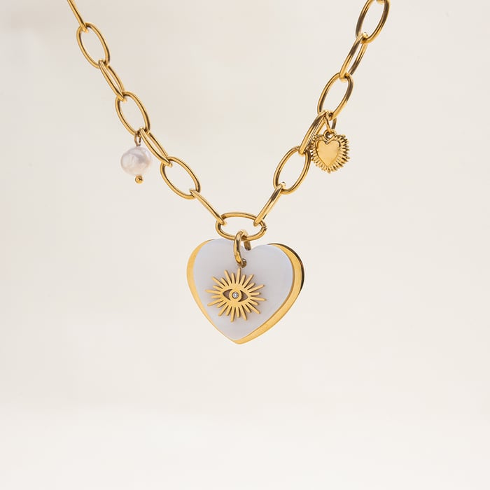 1 Piece Exquisite Heart Stainless Steel Gold Color Women's Pendant Necklaces h5Picture8