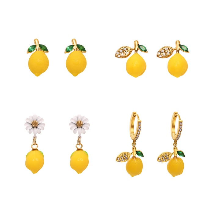 1 Pair Natural Lemon Stainless Steel Gold Color Women's Drop Earrings h5Picture9
