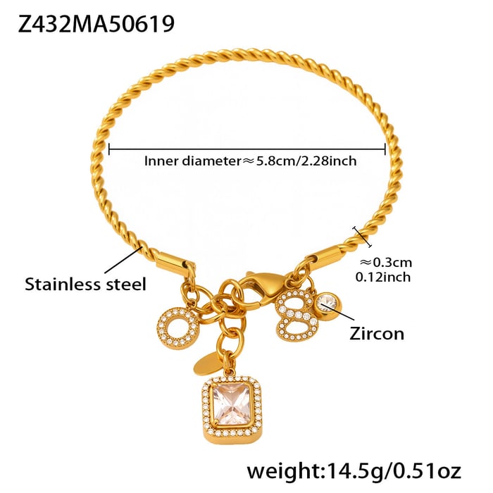 1 Piece Exquisite Rectangle Stainless Steel Gold Color Women's Charm Bracelets h5Picture2