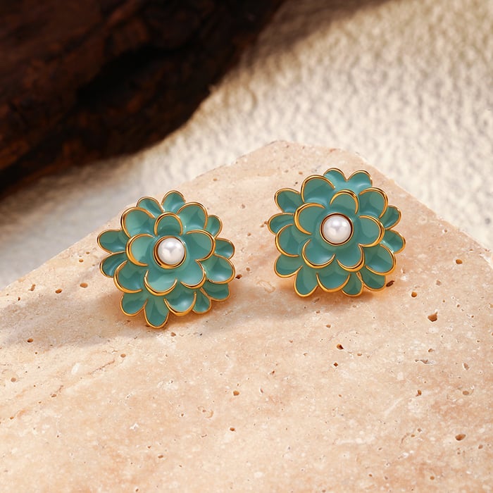 1 Pair Retro Flower Stainless Steel  Gold Color Stud Earrings Picture4