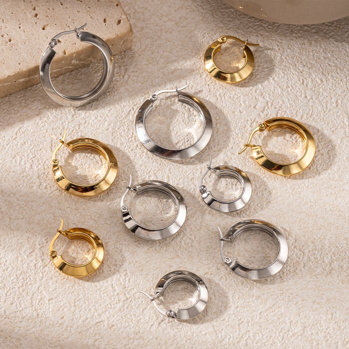 1 Pair Stainless Steel Gold Color Hoop Earrings h5Picture2