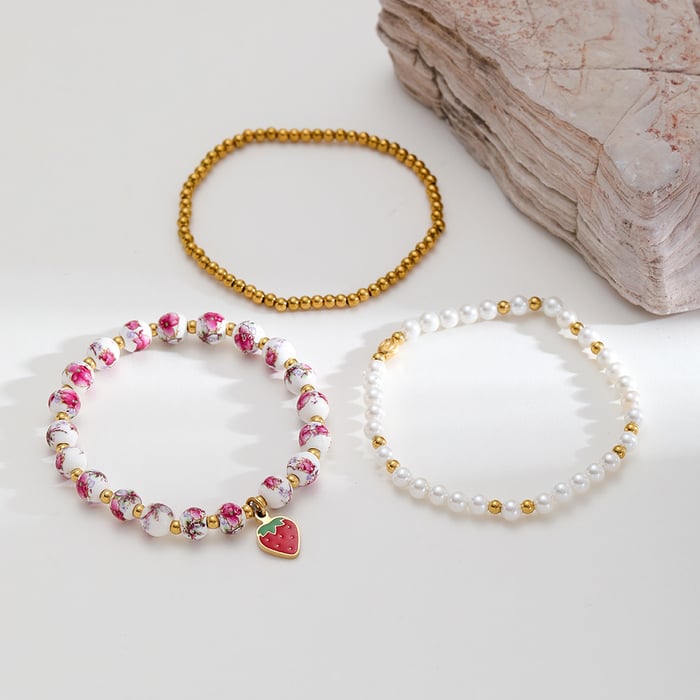 1 stuk luxe serie retro bloemkeramiek goudkleurige dames kralen armbanden h5Afbeelding4